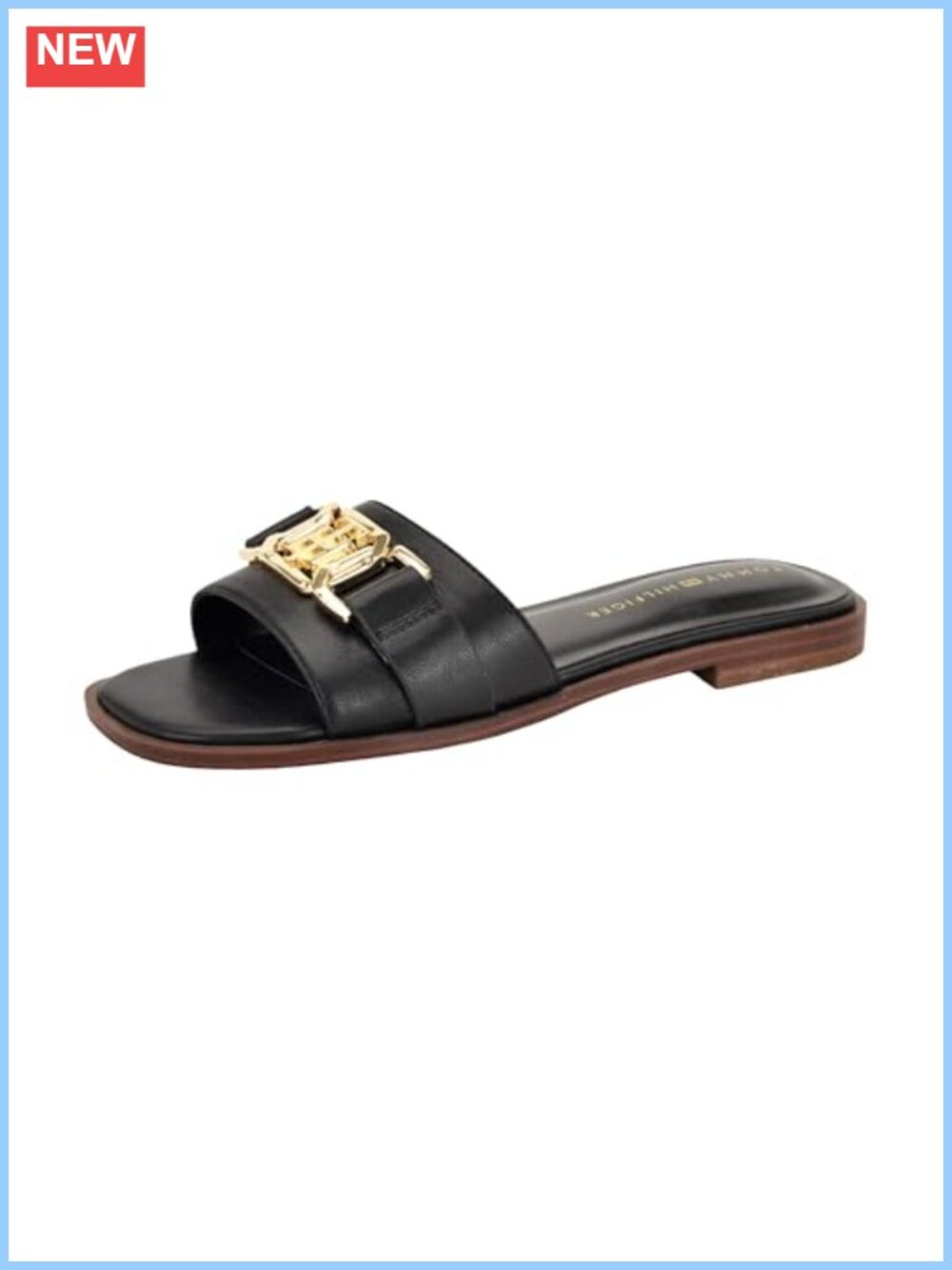 Faux Leather Slide Sandal Open Square Toe Block Heel Slip On Casual